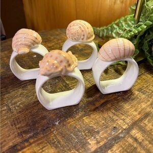 Omnibus Bone China Shell Napkin Rings Set of 4 White Beige Nautical